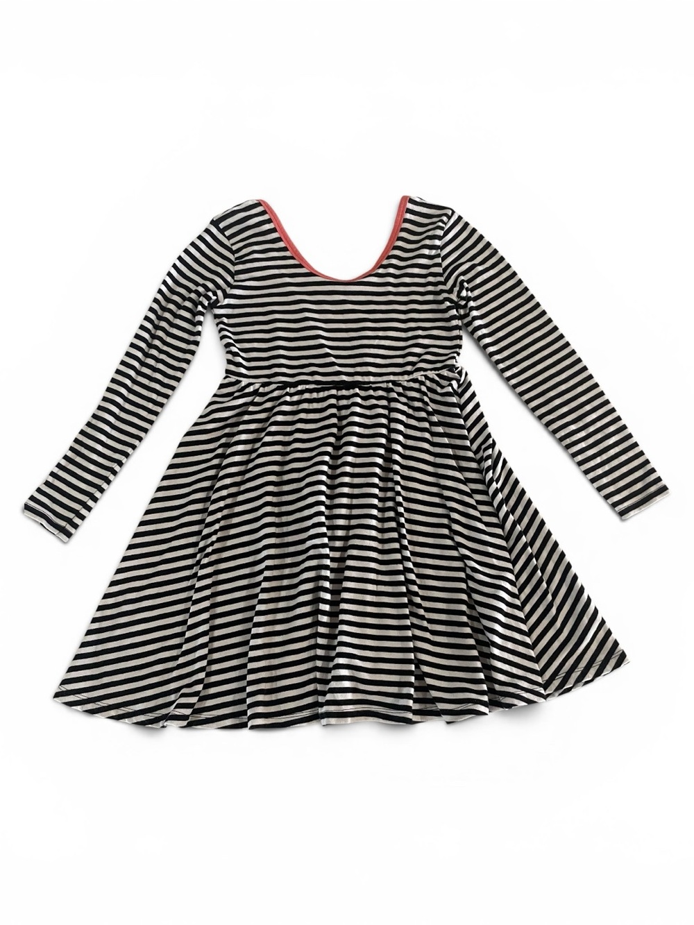 Kids RAGS Black & White Stripe Long-Sleeve Dress with Pink Trim Size 7-8